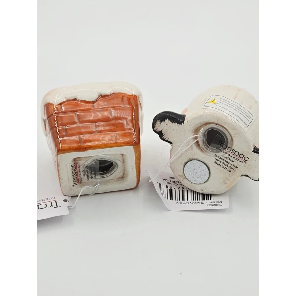 Transpac Santa in Chimney Magnetic Ceramic Salt and Pepper Shaker Set TC02622